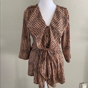 Tan and black long shirt with adjustable belt